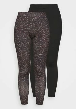 ONLY Petite ONLSPORTY 2 PACK - Leggings - Trousers - Black/tannin -ONLY Petite store 39101380e8a44fbeb231eadf31d09a65