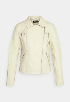 ONLY Petite ONLGEMMA BIKER - Faux Leather Jacket - Silver Lining