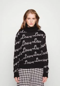 ONLY Petite ONLJADE TEXT HIGHNECK - Jumper - Black/cloud Dancer