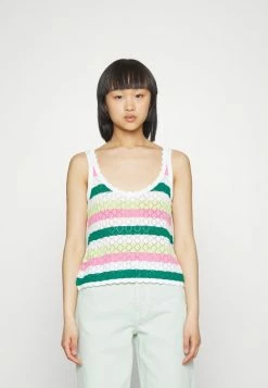 ONLY Petite ONLCROSBY SINGLET - Top - Green Pepper/cloud Dancer/sachet Pink