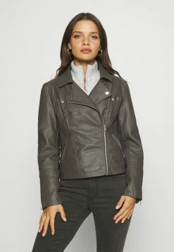 ONLY Petite ONLGEMMA BIKER - Faux Leather Jacket - Beluga