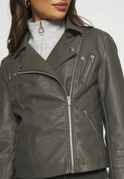 ONLY Petite ONLGEMMA BIKER - Faux Leather Jacket - Beluga -ONLY Petite store 59a857b7b6e34ba3ade7c880a1ba2385