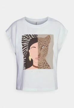 ONLY Petite ONLAMARA HALFFACE TOP BOX - Print T-shirt - Bright White