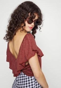 ONLY Petite ONLLIA FRILL - Print T-shirt - Spiced Apple -ONLY Petite store 75f48d7ffc264aa18e48b058f045a323