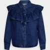 ONLY Petite ONLINDIGO LIFE FRILL - Button-down Blouse - Medium Blue Denim -ONLY Petite store 76e539a7b5ec4aa6a1b2e6c31b8b7410