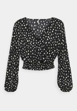 ONLY Petite ONLPELLA WRAP SMOCK - Long Sleeved Top - Black -ONLY Petite store 89e18e749f6b4e5f9164243286891bdc