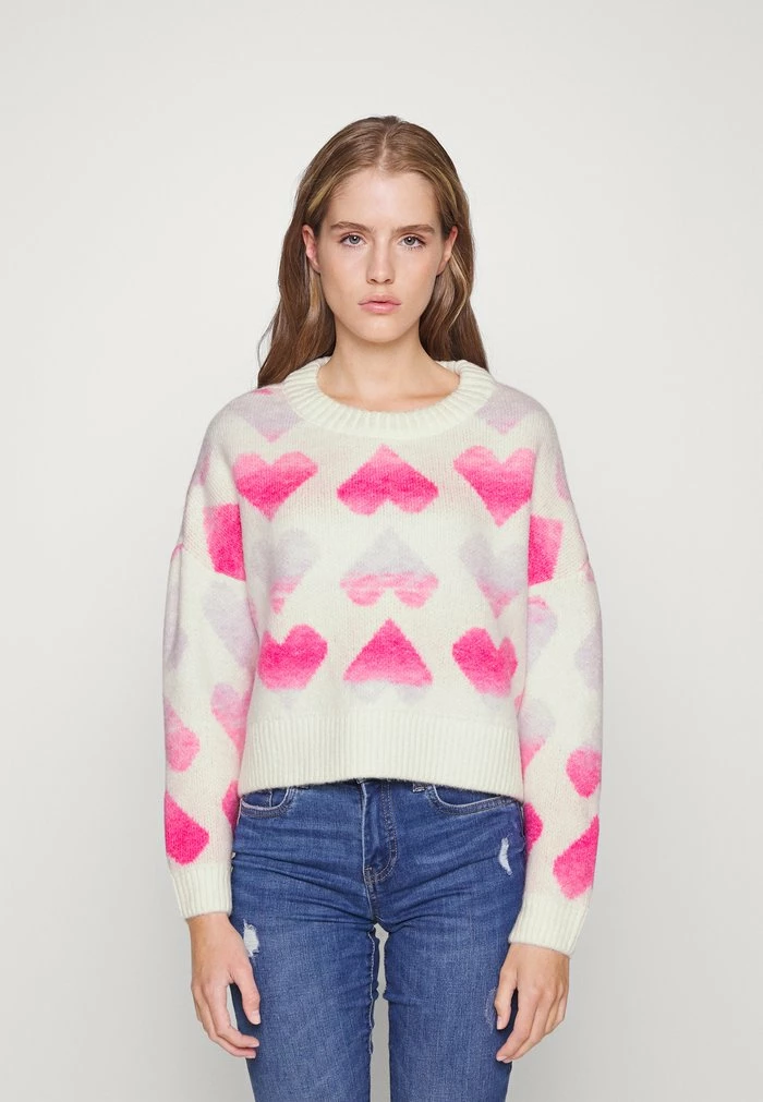 ONLY Petite ONLAIDA HEART - Jumper - Cloud Dancer/viola/pink Flambe/strawberry Moon 3 ONLY Petite ONLAIDA HEART - Jumper - Cloud Dancer/viola/pink Flambe/strawberry Moon