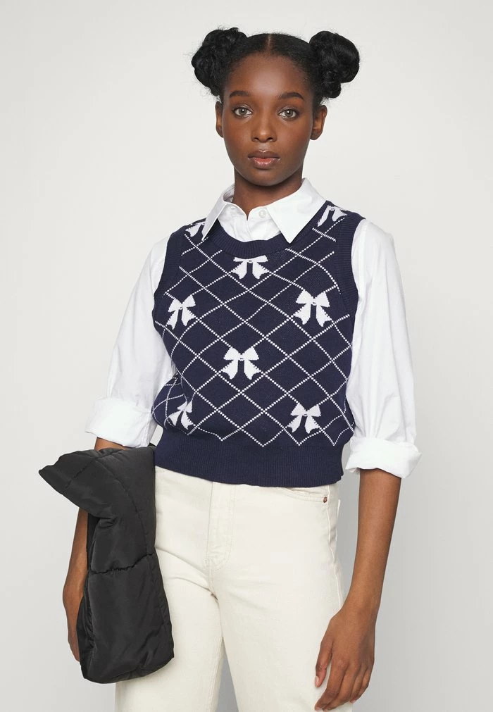 ONLY Petite ONLCLARIET BOW VEST - Jumper - Night Sky/cloud Dancer 6 ONLY Petite ONLCLARIET BOW VEST - Jumper - Night Sky/cloud Dancer - Image 4
