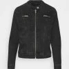 ONLY Petite ONLTIA BANDIT BIKER JACKET - Denim Jacket - Black Denim -ONLY Petite store a21736066f1c4a12b1bd085681de8d93
