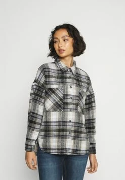 ONLY Petite ONLPIA PLAIDED - Button-down Blouse - Blue Graphite/cloud Dancer