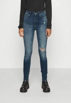 ONLY Petite ONLFOREVER HIGH SKINNY DESTROY - Jeans Skinny Fit - Dark Blue Denim