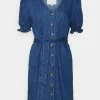 ONLY Petite ONL DAISY PUFF BELT DRESS - Denim Dress - Dark Blue Demin