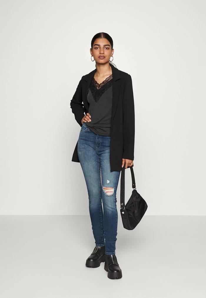 ONLY Petite ONLFOREVER HIGH SKINNY DESTROY - Jeans Skinny Fit - Dark Blue Denim 4 ONLY Petite ONLFOREVER HIGH SKINNY DESTROY - Jeans Skinny Fit - Dark Blue Denim - Image 2
